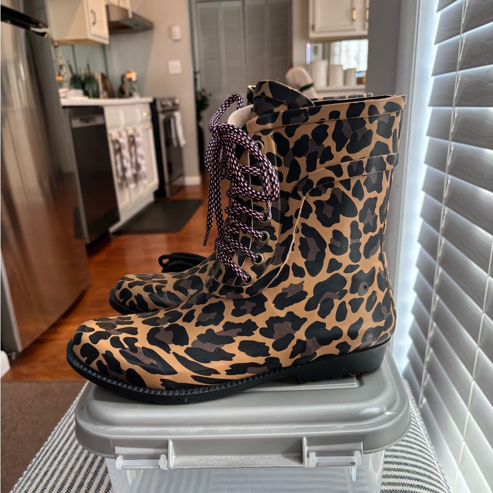 J.Crew leopard print rain boots NWOT
